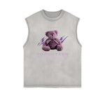 Camiseta sin mangas con estampado de dibujos animados divertidos y bordes deshilachados