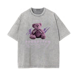 Camiseta de algodón lavado con estampado de dibujos animados divertidos