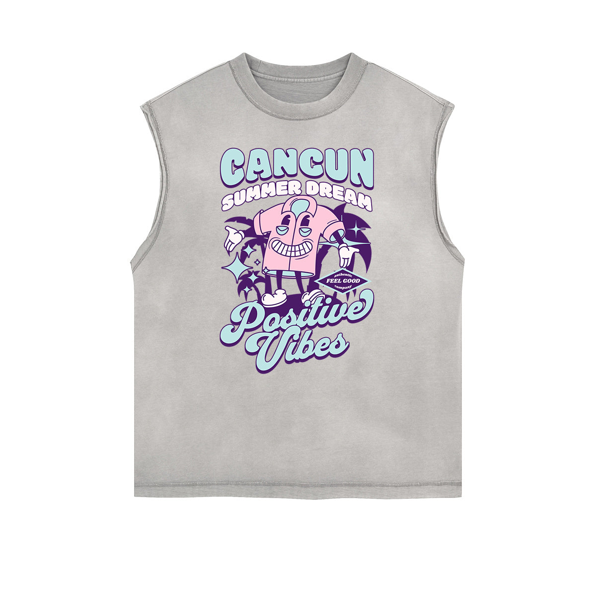 Camiseta sin mangas con estampado de dibujos animados divertidos y bordes deshilachados