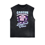 Camiseta sin mangas desgastada con estampado de dibujos animados divertidos