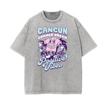 Camiseta de algodón lavado con estampado de dibujos animados divertidos
