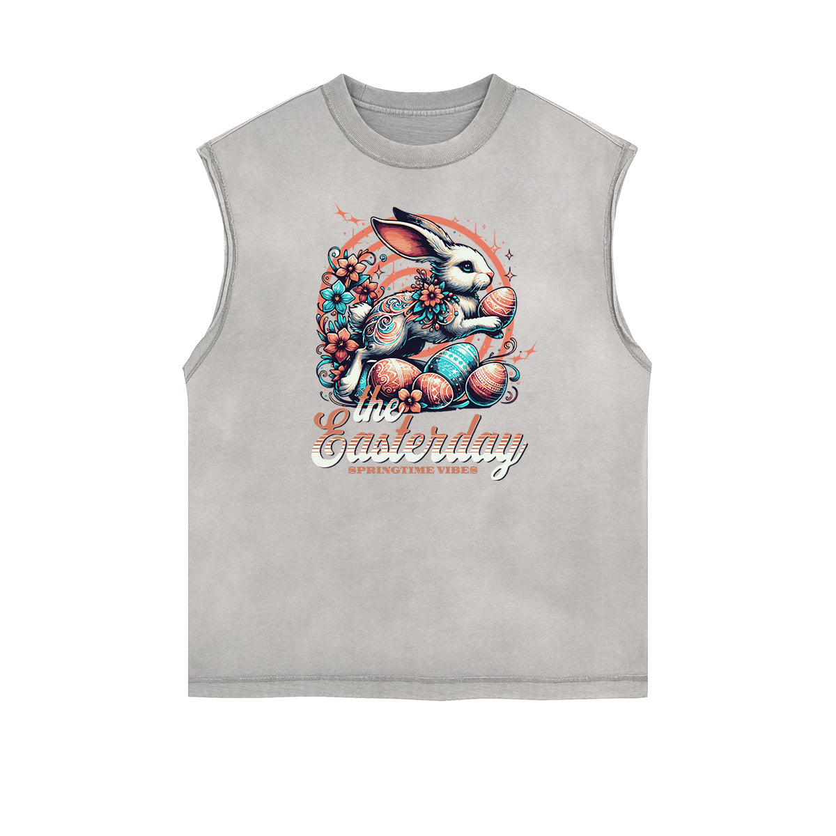 Camiseta sin mangas con estampado de dibujos animados divertidos y bordes deshilachados