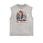 Camiseta sin mangas con estampado de dibujos animados divertidos y bordes deshilachados