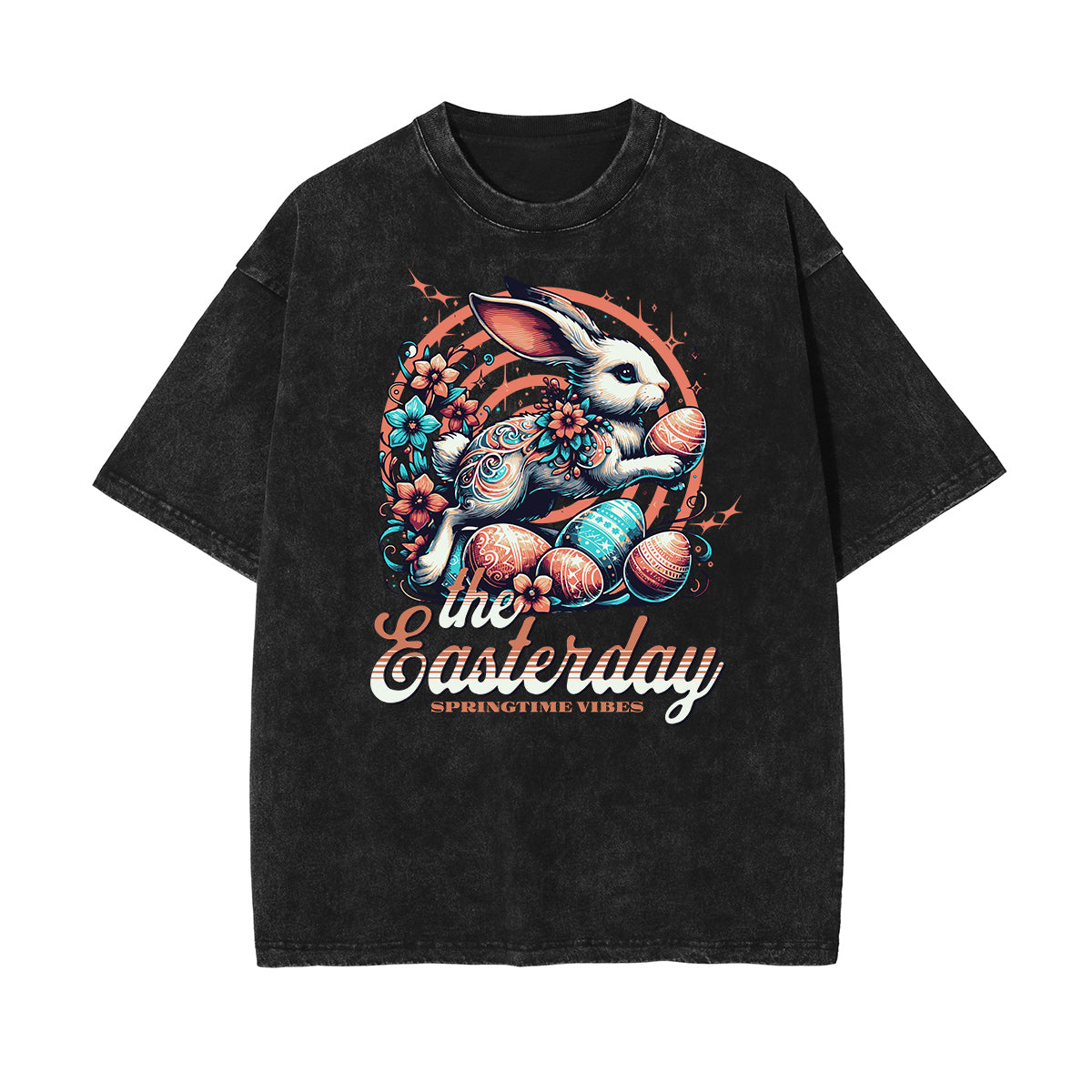 Camiseta con estampado de dibujos animados divertidos con lavado a la piedra