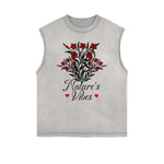 Camiseta sin mangas con estampado de dibujos animados divertidos y bordes deshilachados