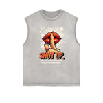 Camiseta sin mangas con estampado de dibujos animados divertidos y bordes deshilachados