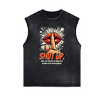 Camiseta sin mangas desgastada con estampado de dibujos animados divertidos