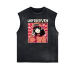 Camiseta sin mangas desgastada con estampado de dibujos animados divertidos