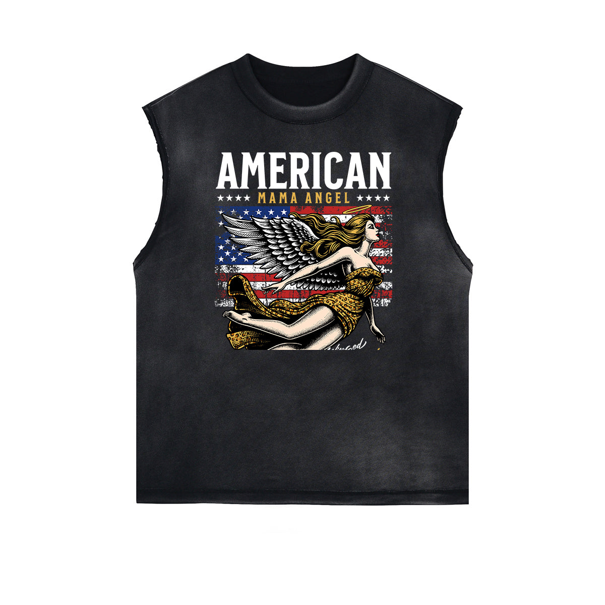 Camiseta sin mangas desgastada con estampado de dibujos animados divertidos