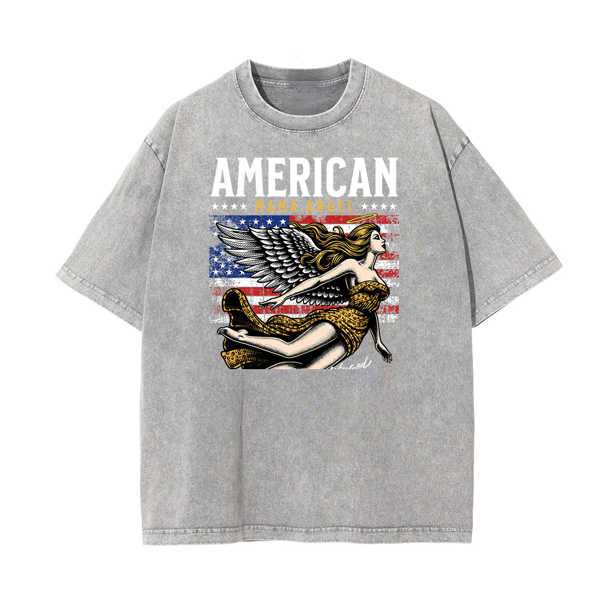 Camiseta de algodón lavado con estampado de dibujos animados divertidos
