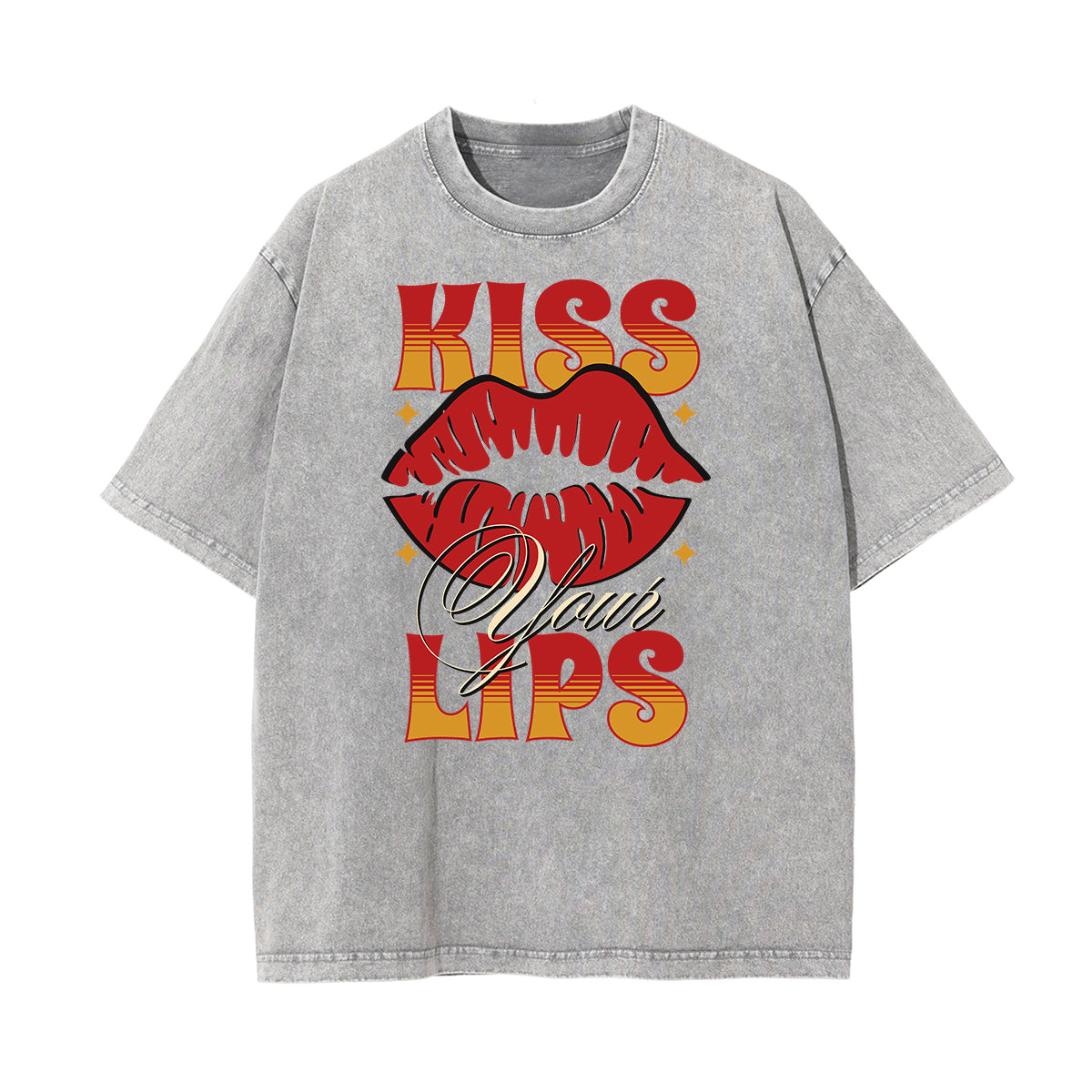 Camiseta de algodón lavado con estampado de dibujos animados divertidos
