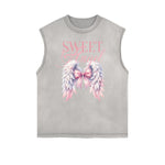 Camiseta sin mangas con estampado de dibujos animados divertidos y bordes deshilachados