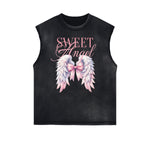 Camiseta sin mangas desgastada con estampado de dibujos animados divertidos