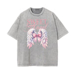 Camiseta de algodón lavado con estampado de dibujos animados divertidos
