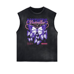Camiseta sin mangas con estampado de mariposas desgastadas
