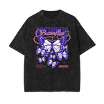 Camiseta de algodón lavada con gráfico de mariposa