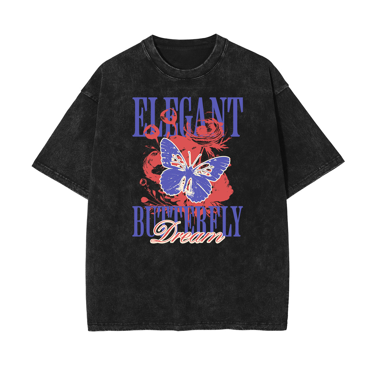 Camiseta de algodón lavada con gráfico de mariposa