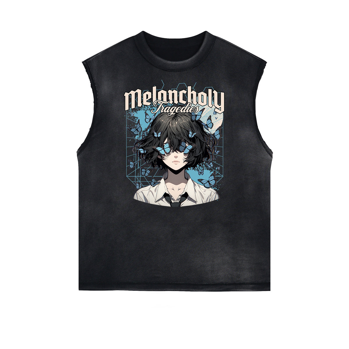 Camiseta sin mangas con estampado de mariposas desgastadas