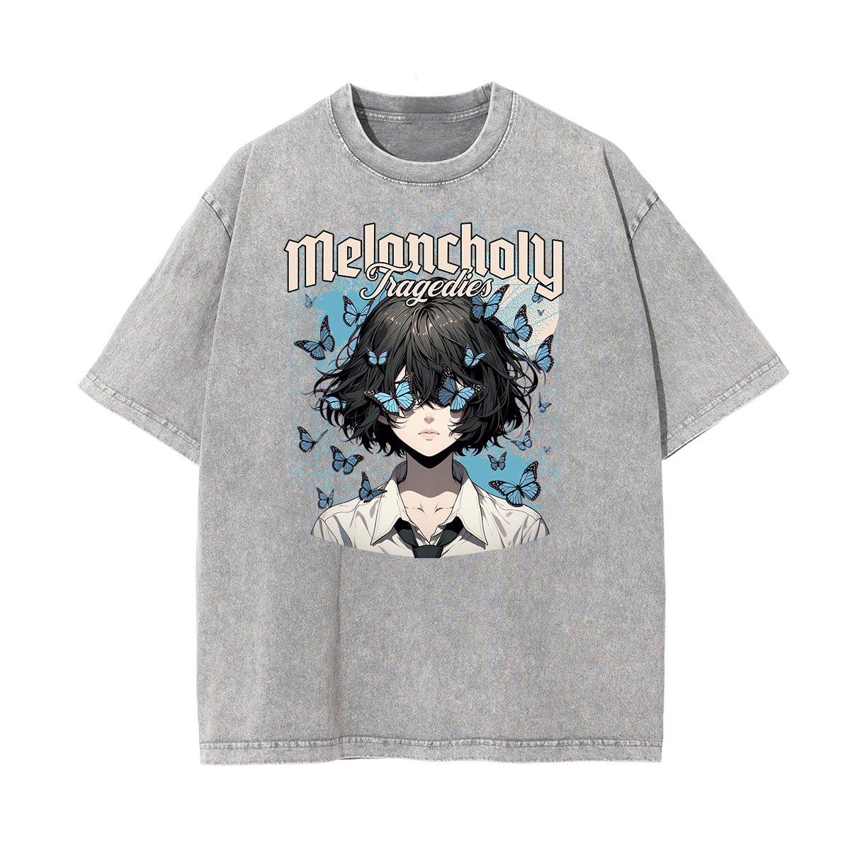 Camiseta con estampado de mariposas lavadas a la piedra
