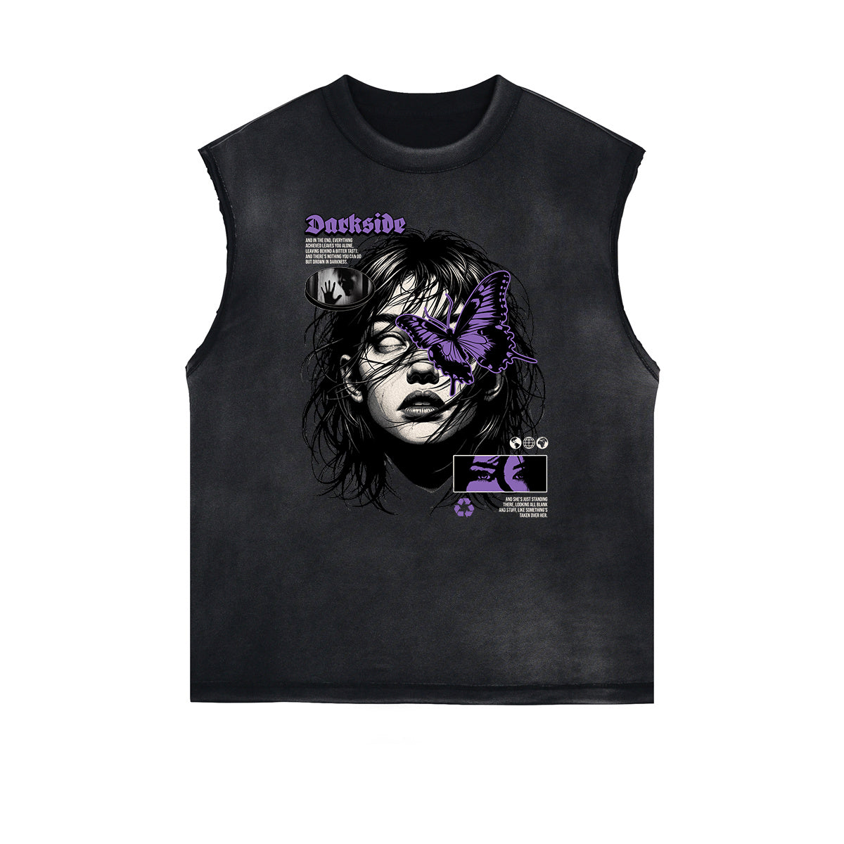 Camiseta sin mangas con estampado de mariposas desgastadas