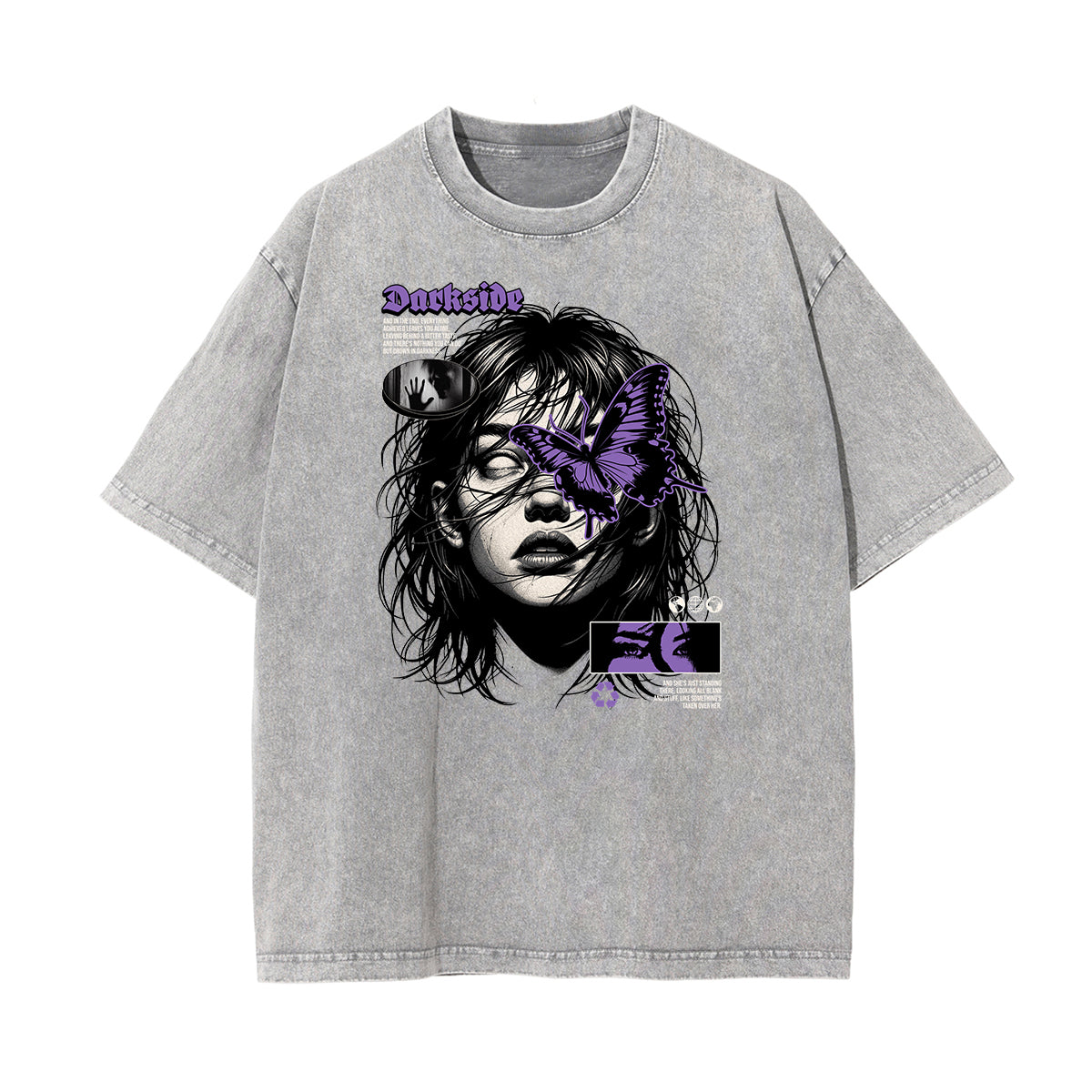 Camiseta con estampado de mariposas lavadas a la piedra