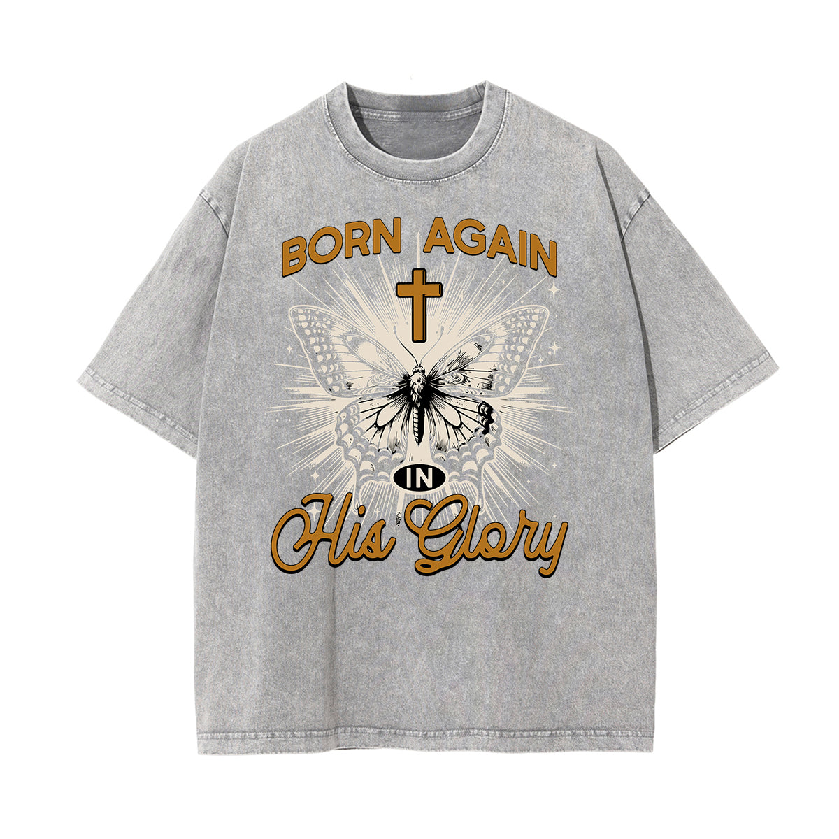 Camiseta con estampado de mariposas lavadas a la piedra