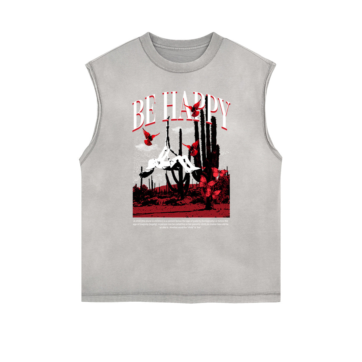 Camiseta sin mangas con estampado de mariposas y bordes deshilachados