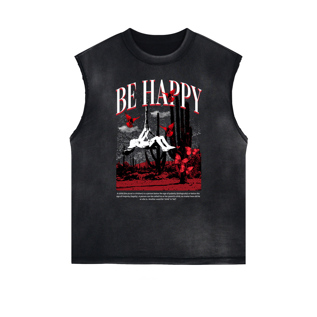 Camiseta sin mangas con estampado de mariposas desgastadas