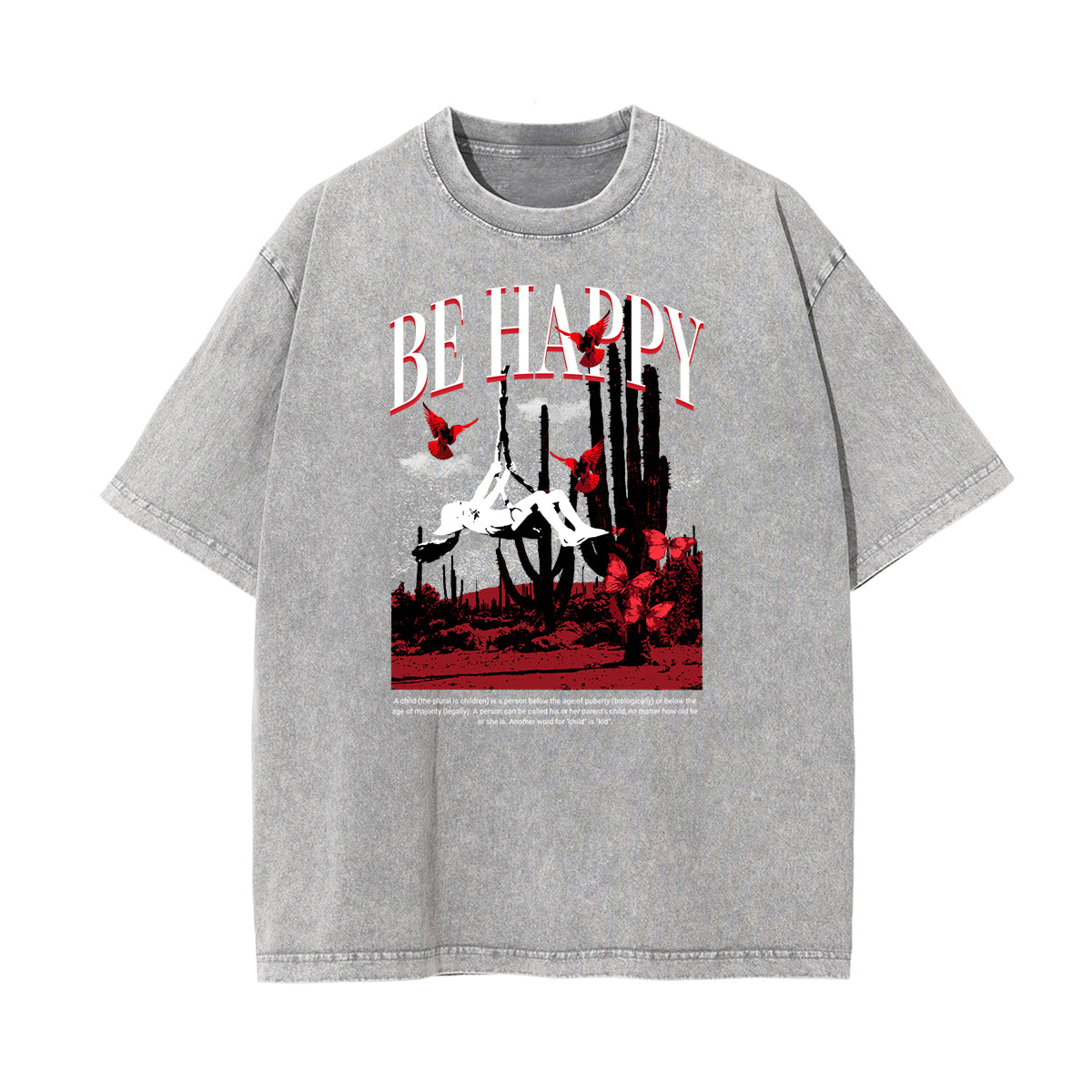 Camiseta con estampado de mariposas lavadas a la piedra