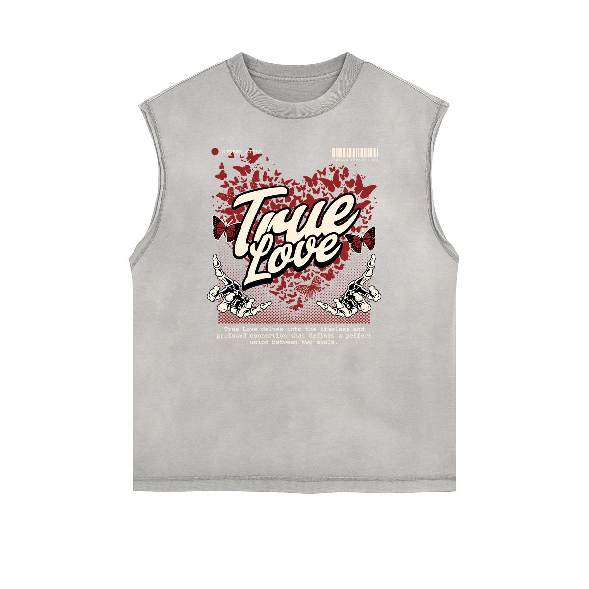 Camiseta sin mangas con estampado de mariposas y bordes deshilachados