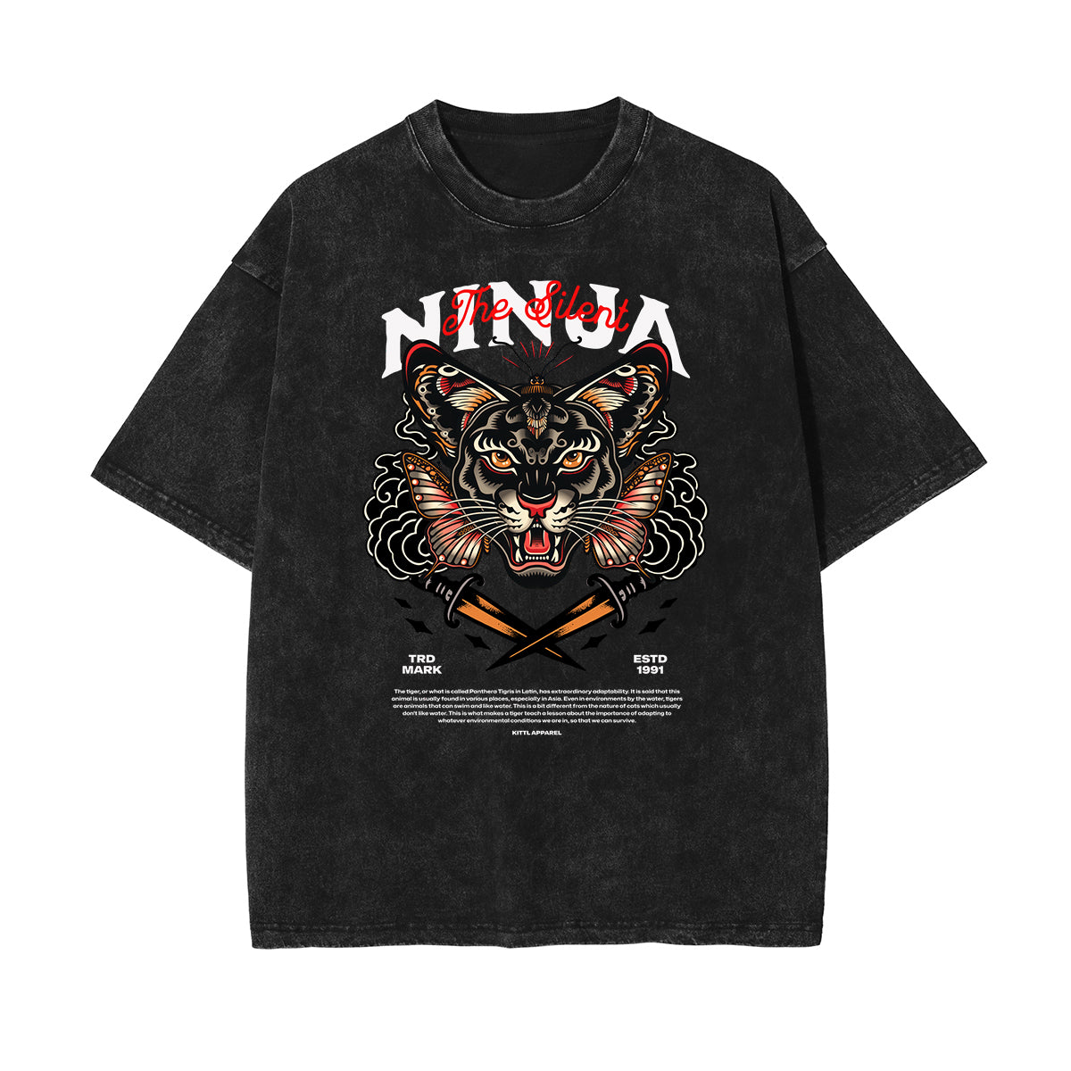 Camiseta de algodón lavada con gráfico de mariposa