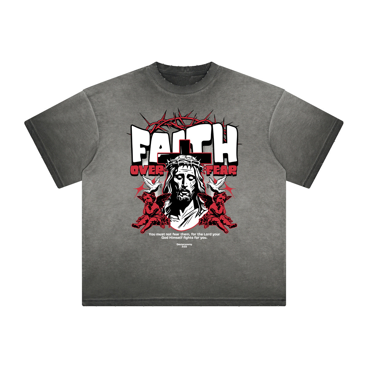 Vintage Frayed Fallen Angel Pattern Tee