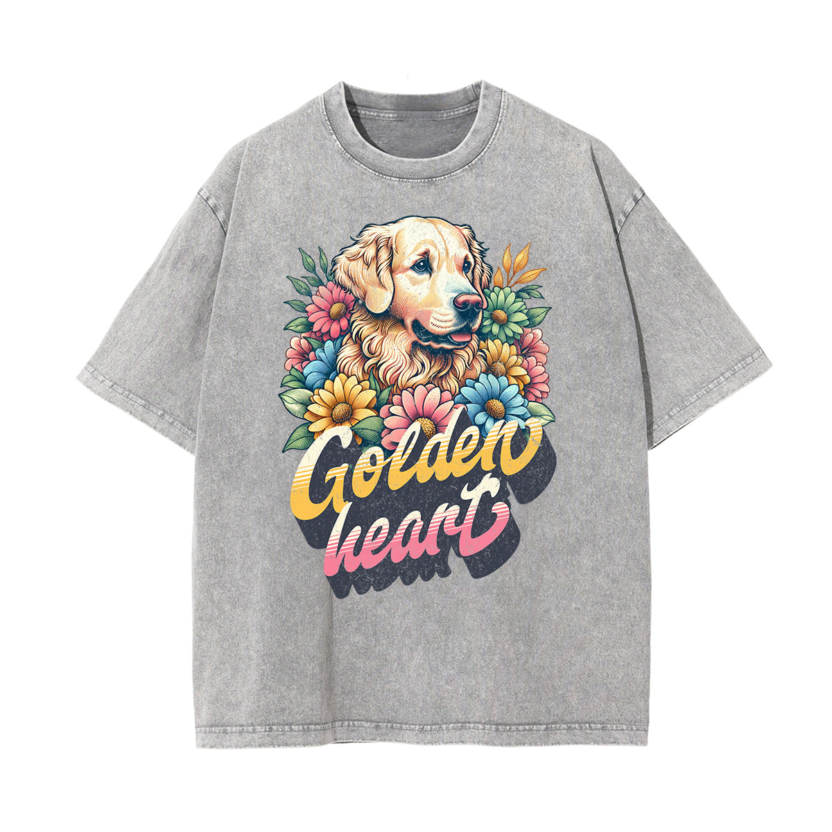 Stone Wash Floral Pattern T Shirt