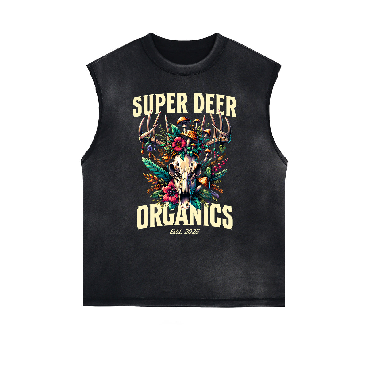 Camiseta sin mangas con estampado floral y bordes deshilachados