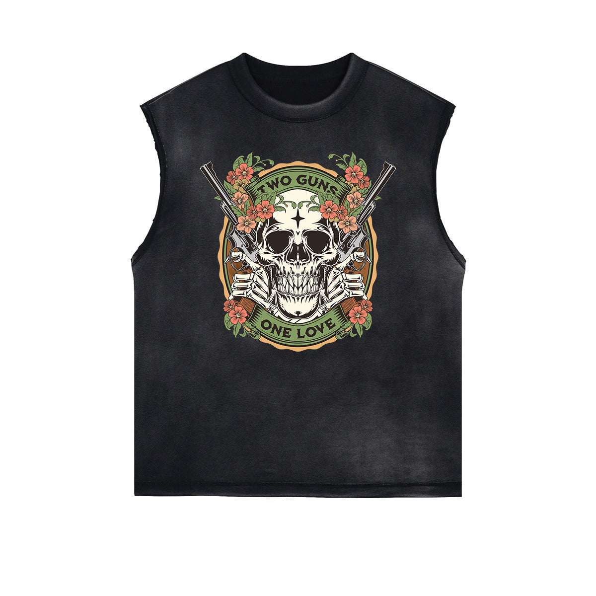 Camiseta sin mangas con estampado floral y bordes deshilachados