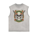 Camiseta sin mangas con estampado floral desgastado