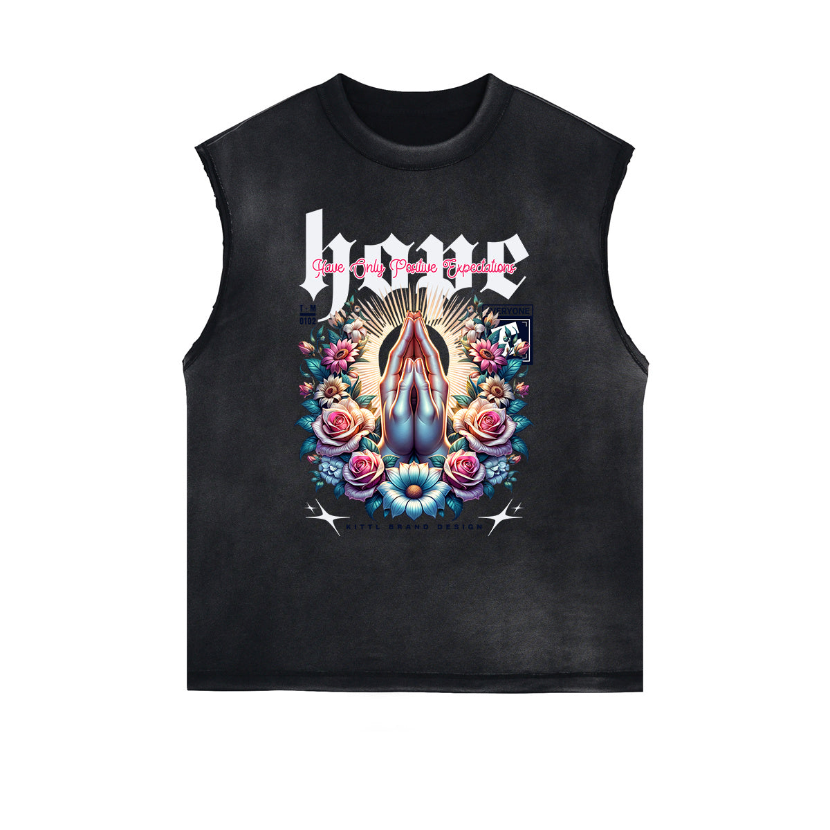 Camiseta sin mangas con estampado floral y bordes deshilachados