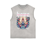 Camiseta sin mangas con estampado floral desgastado