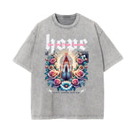 Stone Wash Floral Pattern T Shirt