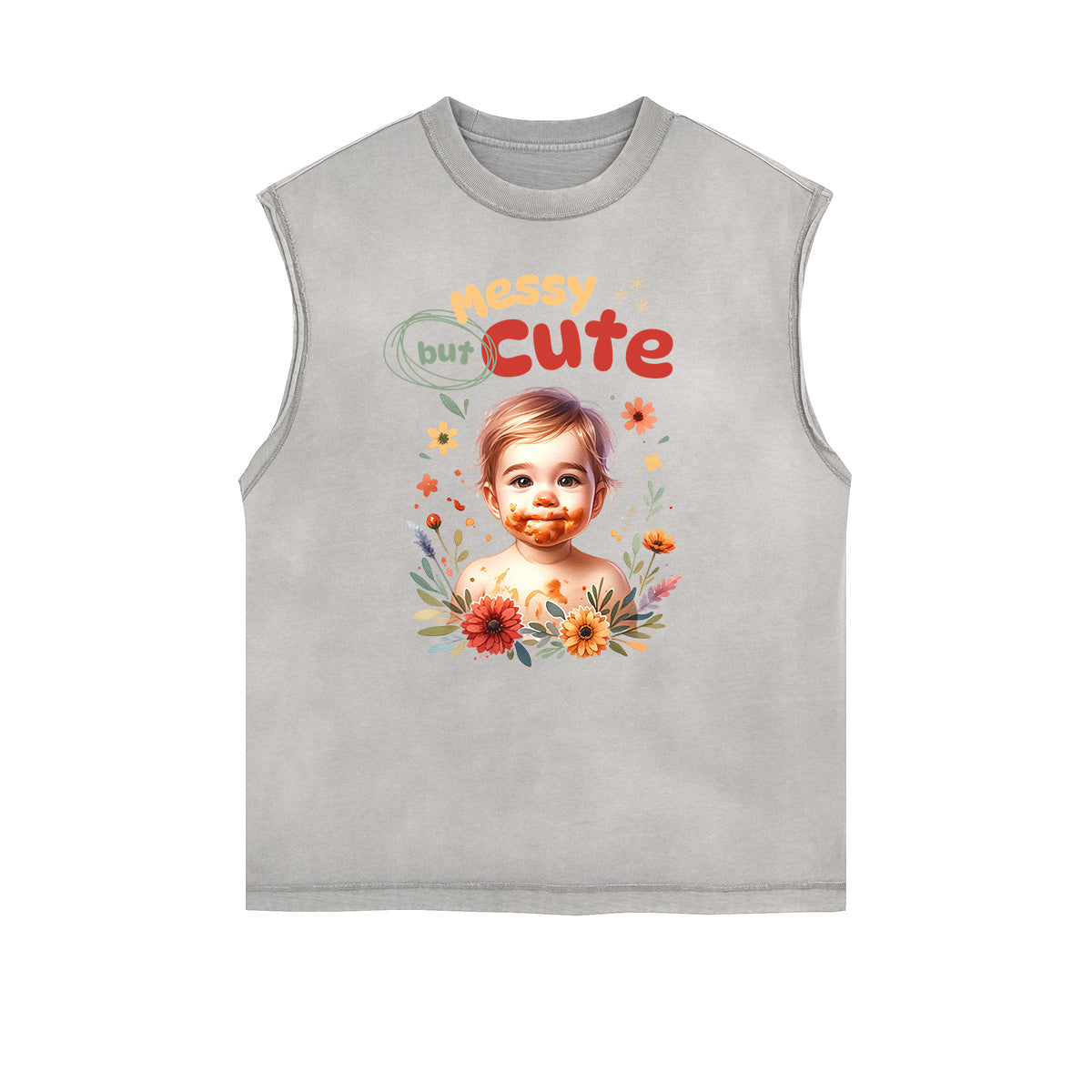 Camiseta sin mangas con estampado floral desgastado