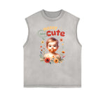 Camiseta sin mangas con estampado floral desgastado