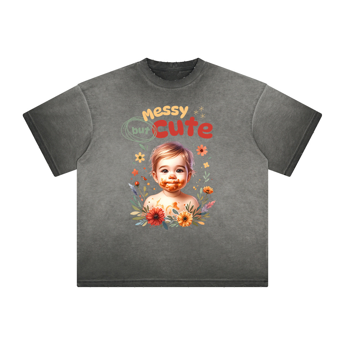 Camiseta gruesa con estampado floral descolorido