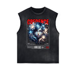 Camiseta sin mangas con estampado floral y bordes deshilachados