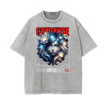 Stone Wash Floral Pattern T Shirt