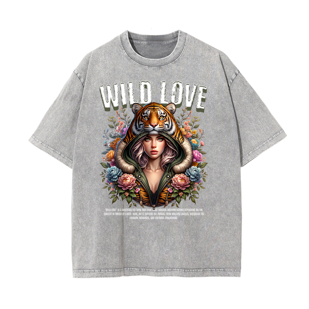 Stone Wash Floral Pattern T Shirt