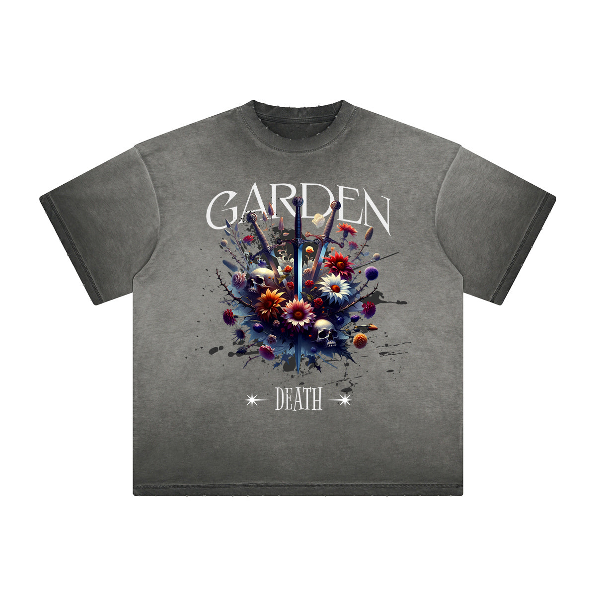 Camiseta gruesa con estampado floral descolorido