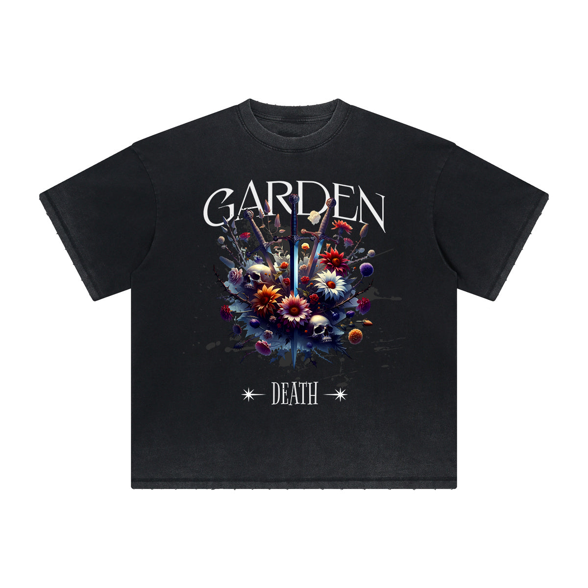 Camiseta vintage con estampado floral deshilachado
