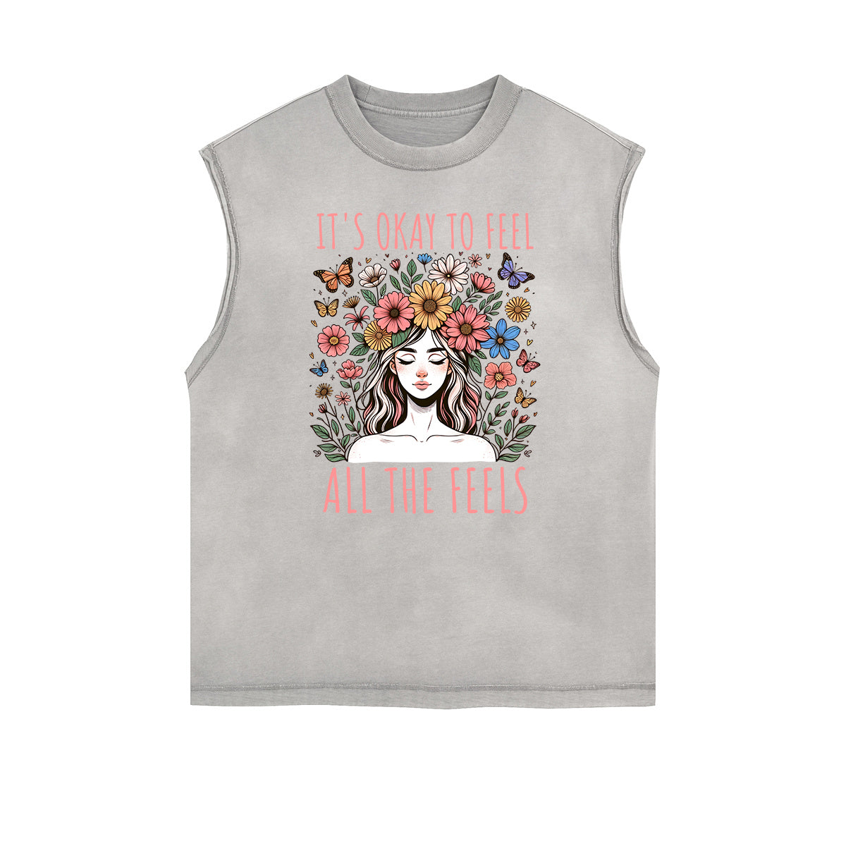 Camiseta sin mangas con estampado floral desgastado