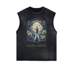 Camiseta sin mangas con estampado floral y bordes deshilachados