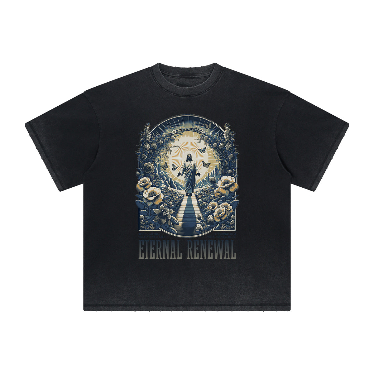 Camiseta vintage con estampado floral deshilachado